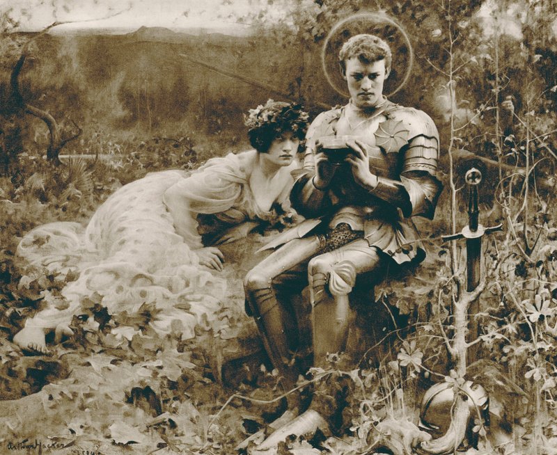 Sir Percivalin kiusaus (syväpaino) tekijältä Arthur Hacker