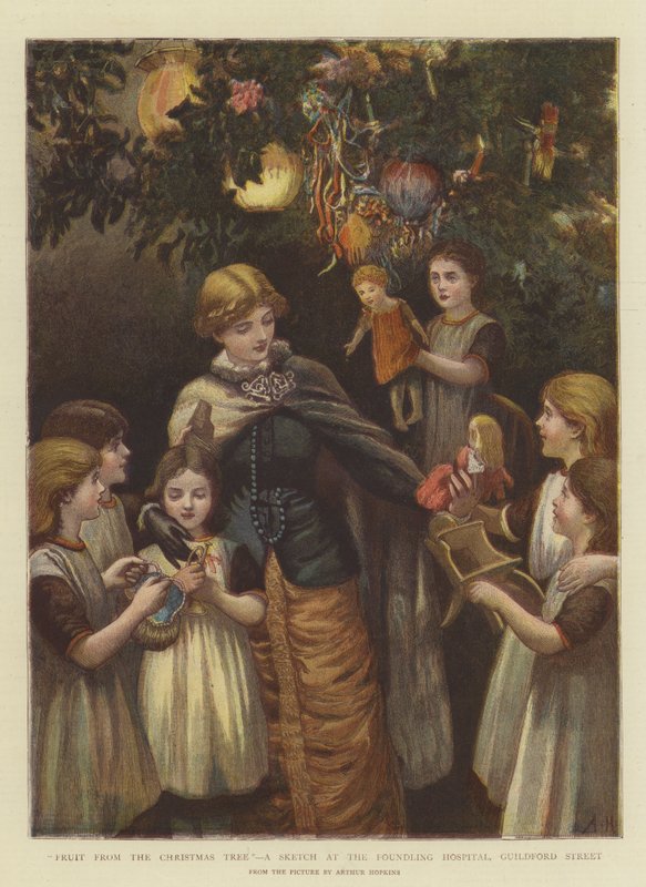 Hedelmä joulukuusesta, luonnos Foundlingin sairaalassa, Guildford Street (chromolitho) tekijältä Arthur Hopkins