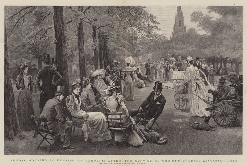 Sunnuntaiaamu Kensington Gardensissa Kristuksen kirkossa Lancaster Gaten jumalanpalveluksen jälkeen tekijältä Arthur Hopkins