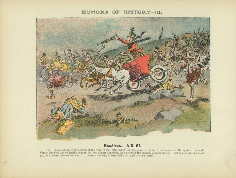 Boadicea. A.D. 61 (värilitografia). tekijältä Arthur Moreland
