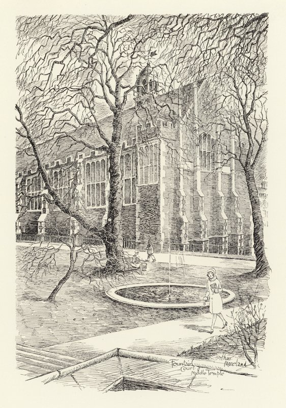 Fountain Court, Middle Temple (litografia) tekijältä Arthur Moreland