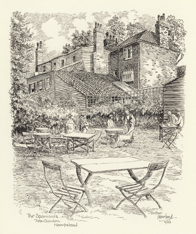 The Spaniards Tea Garden, Hampstead (litografia) tekijältä Arthur Moreland