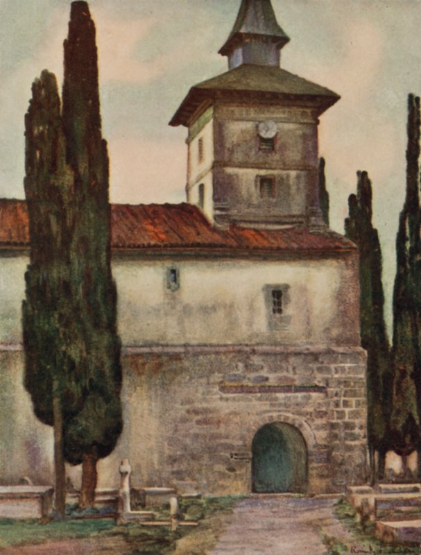 Baskimaa: Itxassoun kirkko (väri litho) tekijältä Arthur Romilly Fedden