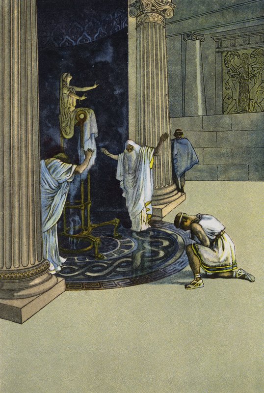 Apollo käskee Orestesta menemään Taurikseen ja tuomaan Artemiksen patsaan Ateenaan (värilitho) tekijältä Artus Scheiner