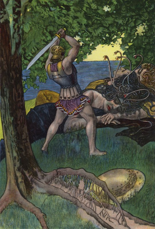 Perseus leikkaa Medusan pään (väri litho) tekijältä Artus Scheiner