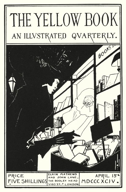 Suunnittelu Keltaisen Kirjan esitteen kanteen tekijältä Aubrey Beardsley