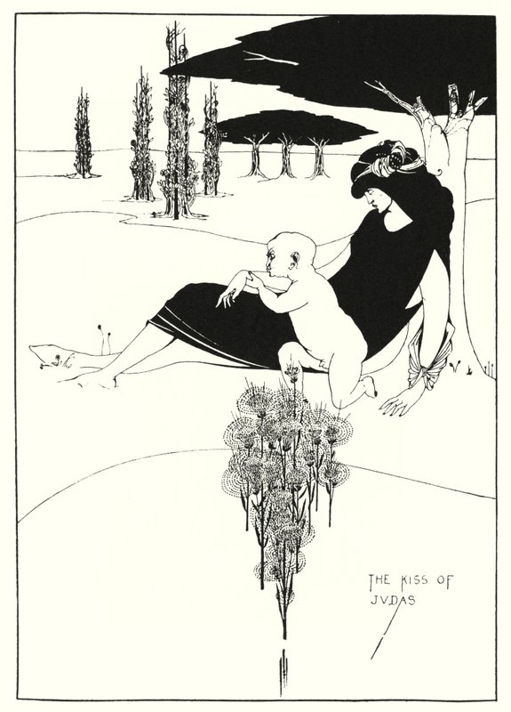 Juudaksen suudelma (kaiverrus) tekijältä Aubrey (after) Beardsley