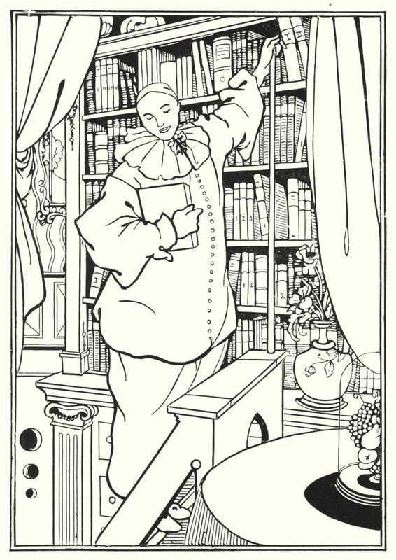 Suunnittelu "Pierrot" -lehden etukanteen tekijältä Aubrey Beardsley
