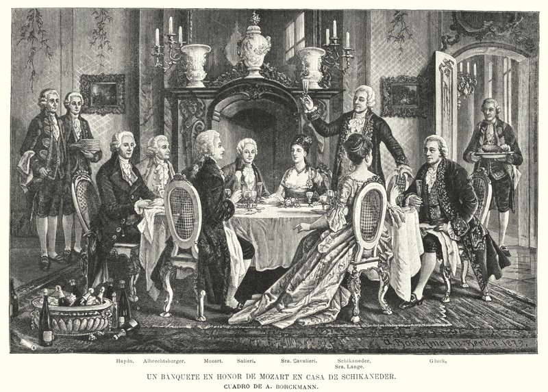Juhla Mozartin kunniaksi Schikanederin talossa (litho) tekijältä August (after) Borckmann