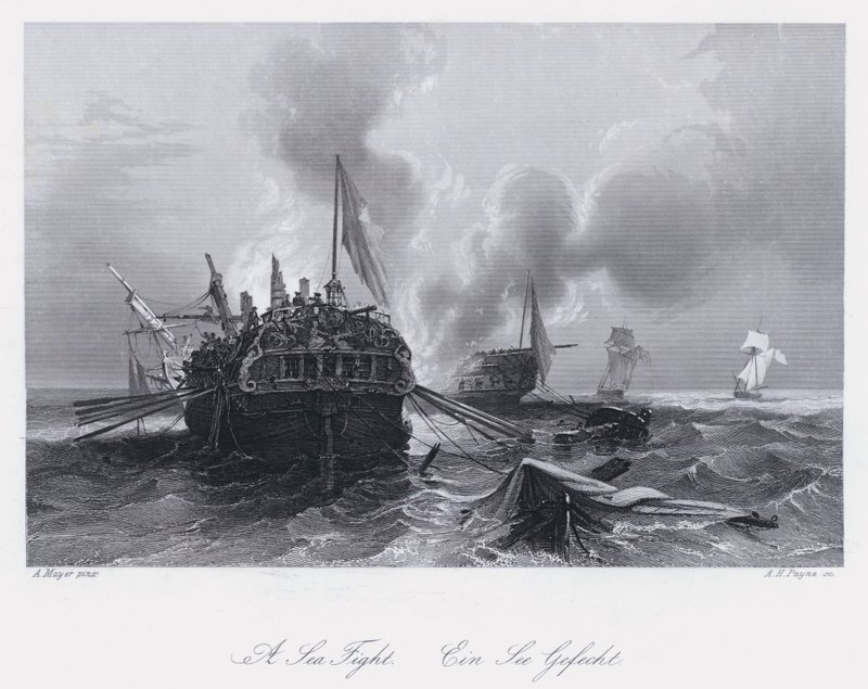 Meritaistelu (kaiverrus) tekijältä Auguste Etienne Francois Mayer