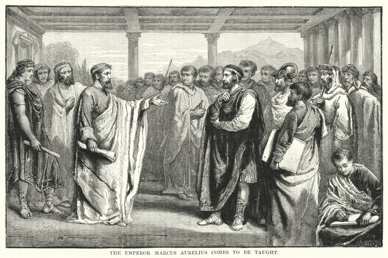 Keisari Marcus Aurelius tulee opetettavaksi (kaiverrus) tekijältä Auguste Francois (after) Laby