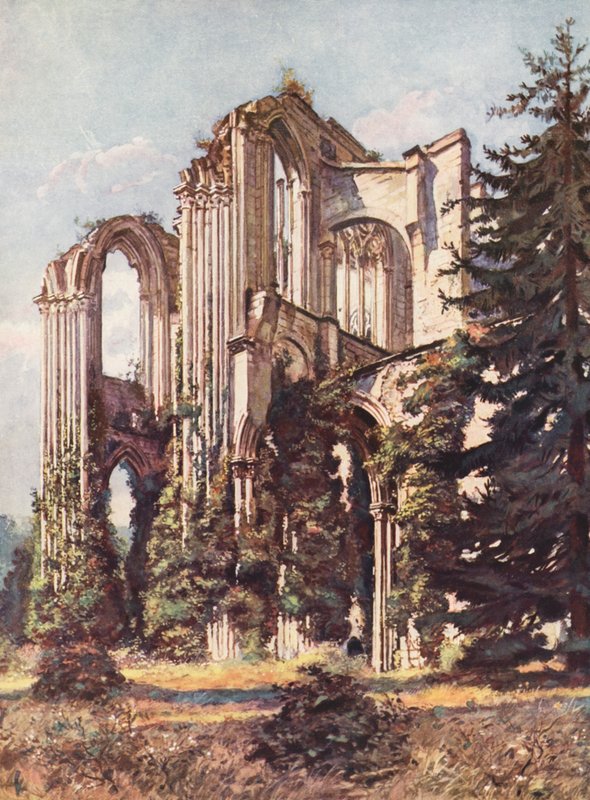 Ranska: Saint-Wandrillen luostari (värilitografia). tekijältä Auguste Gerardin