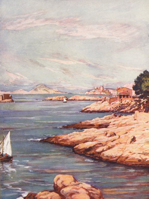 Ranska: La Corniche A Marseille (värilitografia). tekijältä Auguste Gerardin