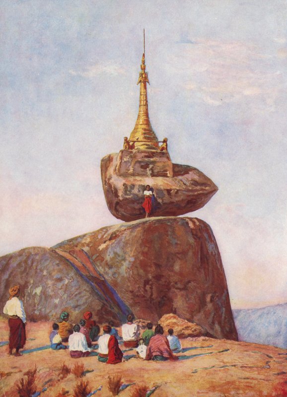 Sampan-pagodi, Burma (värilitografia) tekijältä Auguste Gerardin