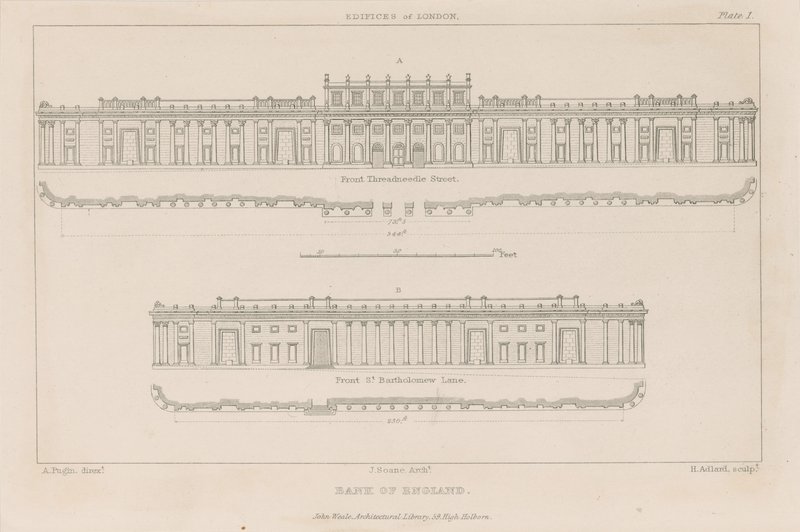 Englannin pankki, Sir John Soanen etelärintama, 1823 tekijältä Augustus Charles Pugin