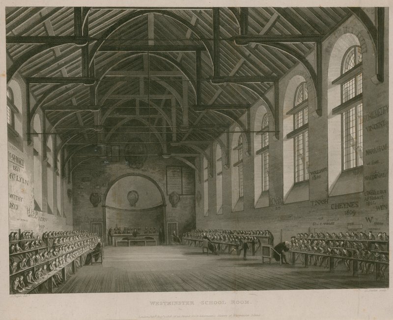 Westminsterin koulun sisätilat tekijältä Augustus Charles Pugin