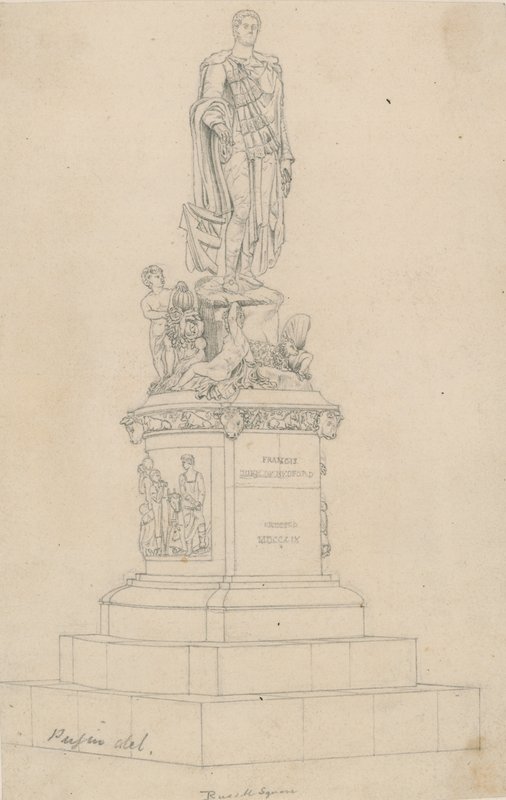 Francesin, Bedfordin herttuan, patsas Russell Squarella, Lontoossa tekijältä Augustus Charles Pugin