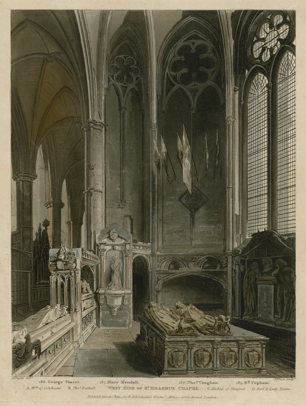 St Erasmus Chapelin länsipuoli, Westminster Abbey, Lontoo tekijältä Augustus Charles Pugin