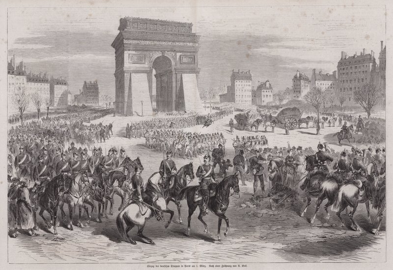 Tropes alemanyes entrant a París després del final de la guerra franco-prussiana finlandesa tekijältä Augustus J. Beck