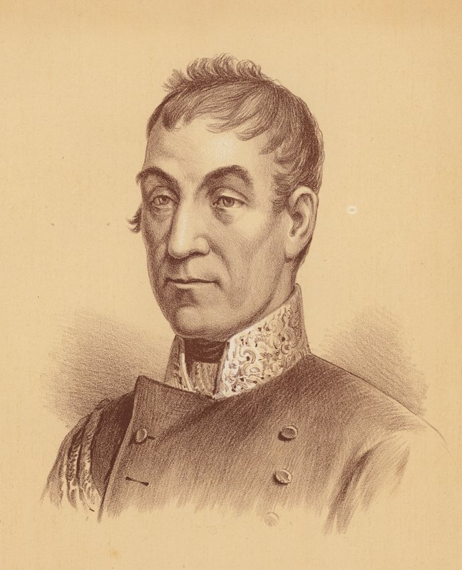 Kenraalimajuri Lachlan Macquarie, Uuden Etelä-Walesin viides kuvernööri (värilitografia) tekijältä Australian School