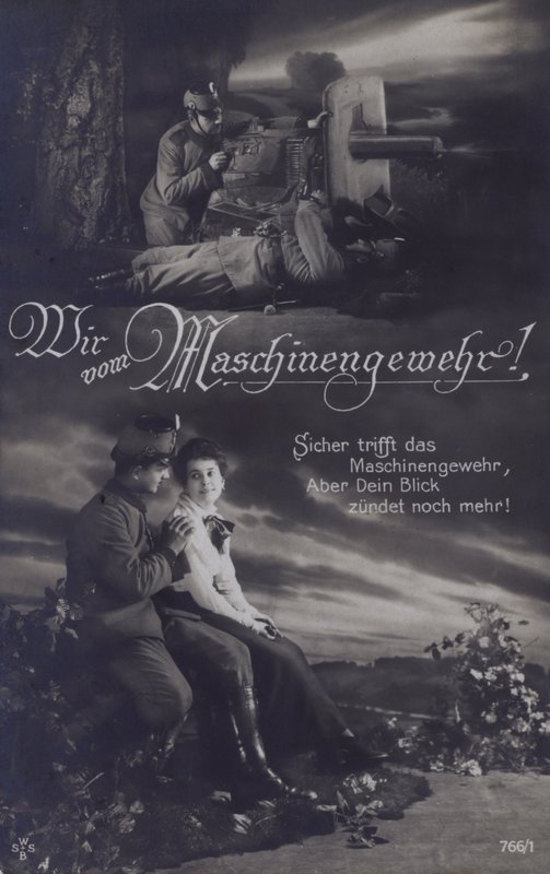 Itävaltalainen konekivääri taistelukentällä ja rakkaansa kanssa (m/v kuva) tekijältä Austrian Photographer