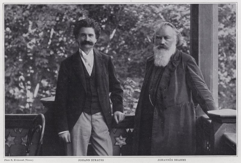 Säveltäjät Johann Strauss Nuorempi ja Johannes Brahms, Wien tekijältä Austrian Photographer