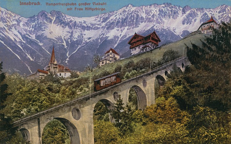 Innsbruck - köysirata ja maasilta. Postikortti lähetetty 1913. tekijältä Austrian Photographer