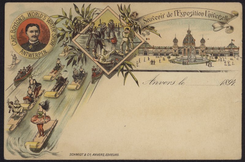 Kapteeni Boytonin maailman vesinäyttely, matkamuisto Exposition Internationale d"Anversista, Antwerpen, Belgia, 1894 tekijältä Belgian School