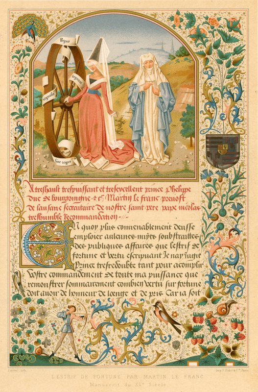 Martin le Francin LEstrif de Fortune. 1400-luvun käsikirjoitus tekijältä Belgian School