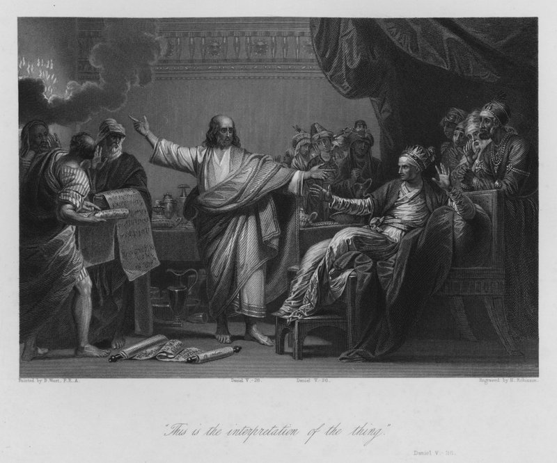 Belsaszarin visio, Daniel V, 26 (kaiverrus) tekijältä Benjamin (after) West