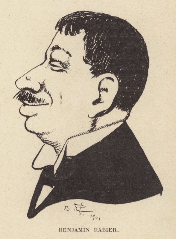 Karikatyyri omakuva ranskalaisesta sarjakuvapiirtäjästä ja kuvittaja Benjamin Rabierist (litho) tekijältä Benjamin Rabier