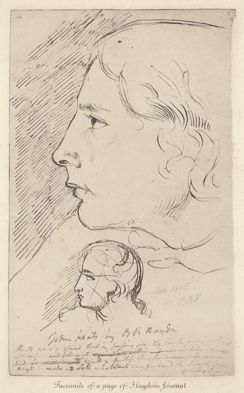 Luonnos englantilaisesta runoilijasta John Keatsista englantilaisen taiteilijan Benjamin Haydonin (litho) päiväkirjasta tekijältä Benjamin Robert (after) Haydon