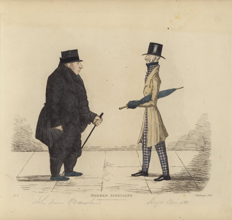 Eminent edinburghilaiset, alias modernit ateenalaiset, John R Irving, Bonshaw, Advocate, kapteeni Hugo Arnot, Balcormo (värinen kaiverrus) tekijältä Benjamin William Crombie