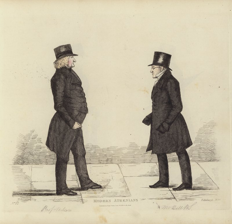 Eminent edinburghilaiset, eli modernit ateenalaiset, John Wilson, Esq, moraalifilosofian professori, George Joseph Bell, Esq, Skotlannin oikeuden professori (värikaiverrus) tekijältä Benjamin William Crombie