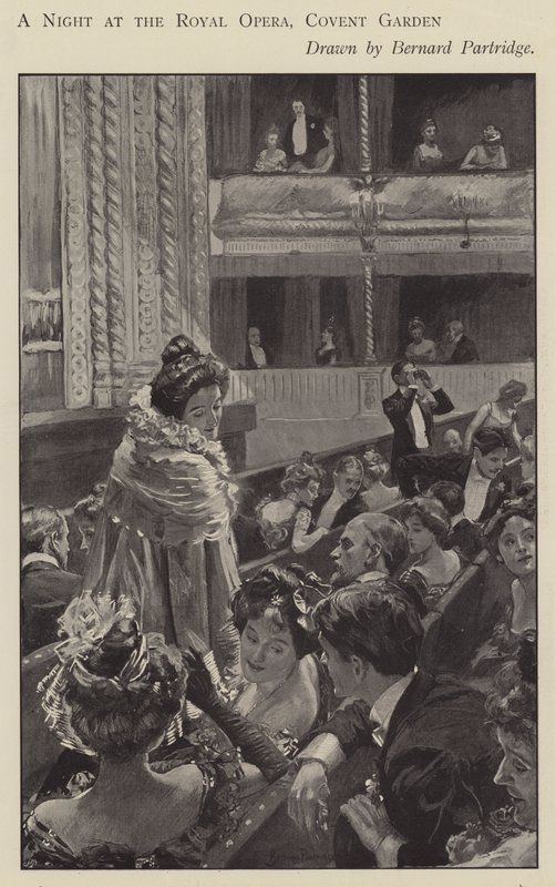 Yö Royal Operassa, Covent Gardenissa, Lontoossa (litho) tekijältä Bernard (after) Partridge
