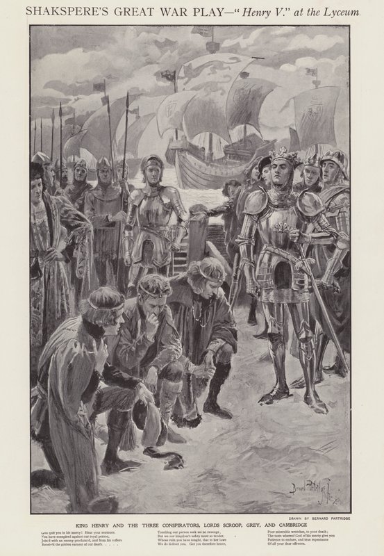 Kohtaus Shakespearen Henry V:n tuotannosta Lyceum Theatressa, Lontoossa (litho) tekijältä Bernard (after) Partridge