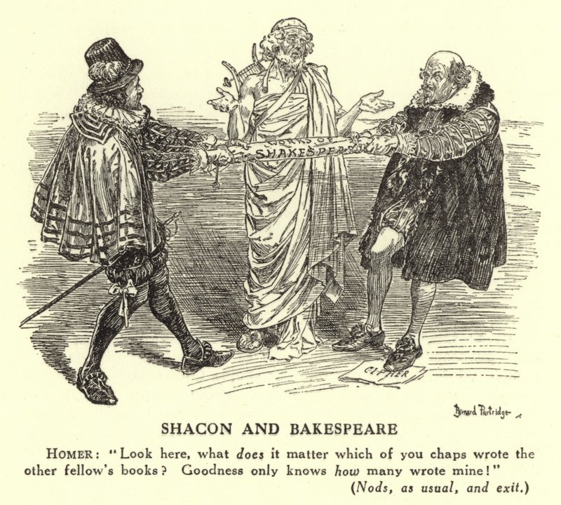 Shacon ja Bakespeare - Shakespearen kirjoittaja (kaiverrus) tekijältä Bernard (after) Partridge