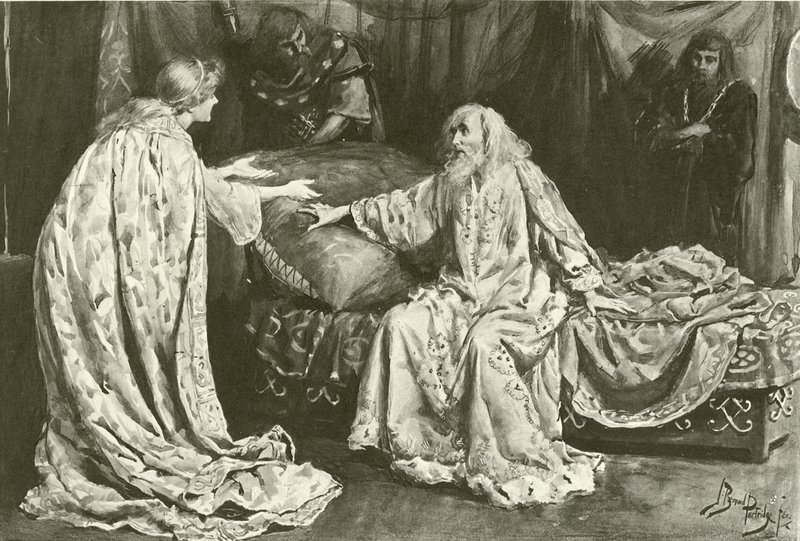 Cordelia neiti Ellen Terry, kuningas Lear herra Henry Irving (syväpaino). tekijältä Bernard Partridge