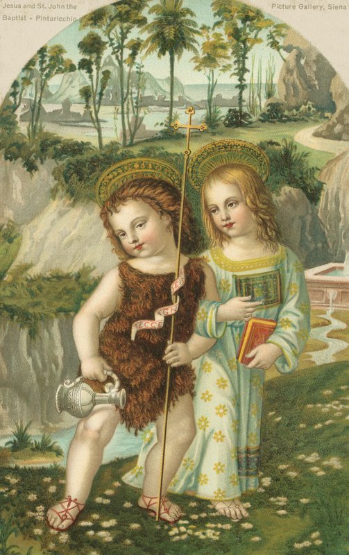 Jeesus Kristus ja Johannes Kastaja (kromoliittinen kuva) tekijältä Bernardino di Betto (after) Pinturicchio