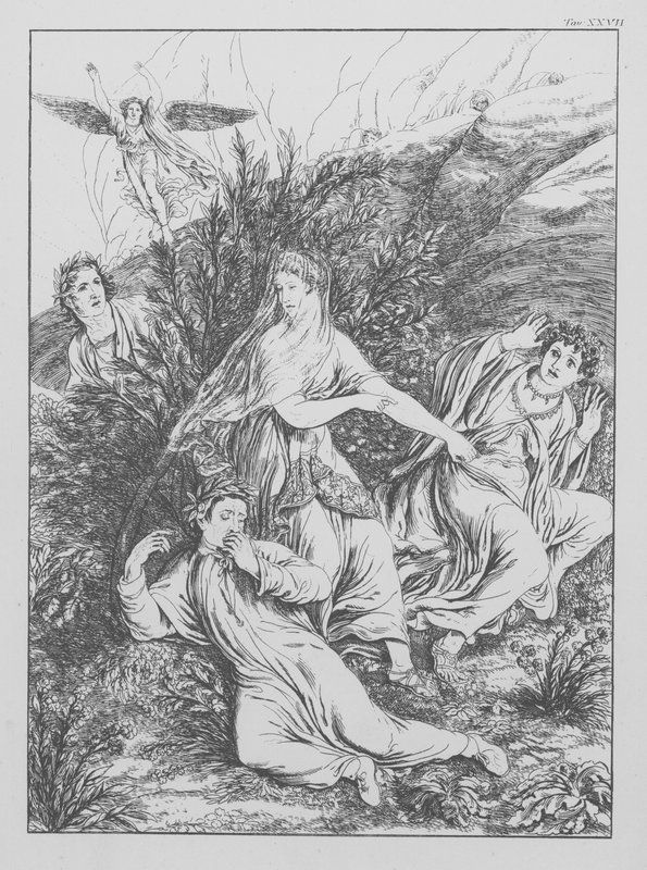 Danten jumalallinen komedia, Purgatorio (Kiirastuli), levy XXVII (litografia). tekijältä Bernhard Schuler