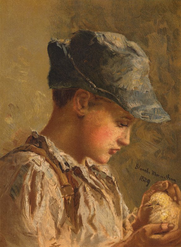 Poika linnun kanssa (chromolitho) tekijältä Blanche F. MacArthur