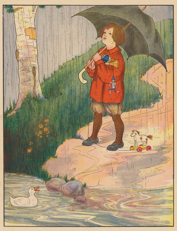 Lastenloru: Rain (värilitografia) tekijältä Blanche Fisher Wright