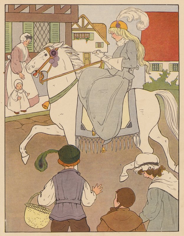 Lastenloru: Ride a Cock-Horse to Banbury Cross (värilitografia). tekijältä Blanche Fisher Wright