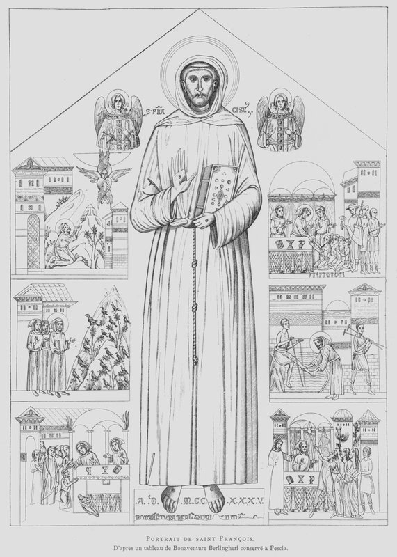 Pyhän Franciscus Assisilaisen muotokuva (litho) tekijältä Bonaventura Berlinghieri