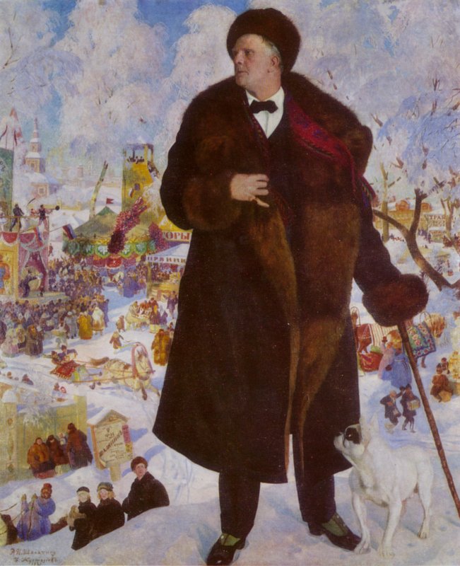 Muotokuva venäläisestä oopperalaulajasta Feodor Chaliapinista tekijältä Boris Mikhailovich Kustodiev