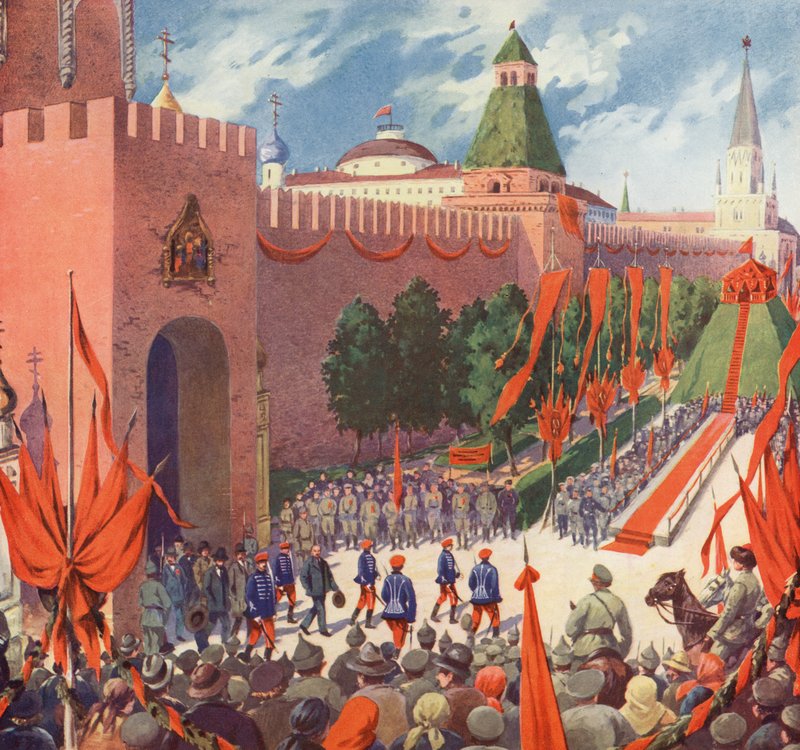 Kolmannen kommunistisen internationaalin muistofestivaali Moskovassa (värilitho) tekijältä Boris Vasilievich Zvorykin