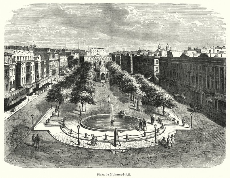 Mohammed Ali Square, Aleksandria, Egypti (litho) tekijältä Bruno Heinrich Strassberger