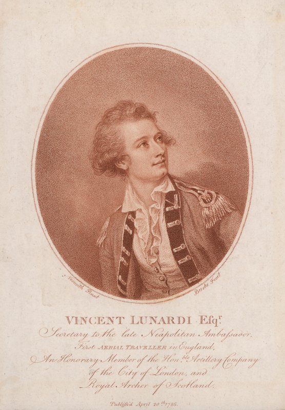 Vincenzo Lunardi, uraauurtava italialainen ilmapalloilija (kaiverrus) tekijältä Burke Nesmith