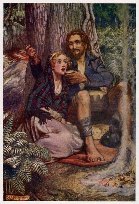 "Kivaksi lahdelle, jonne nane näki" (väri litho) tekijältä Byam (after) Shaw