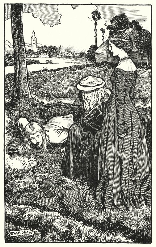 Kuvitus Charles Readen luostarille ja tulisijalle (litho) tekijältä Byam (after) Shaw